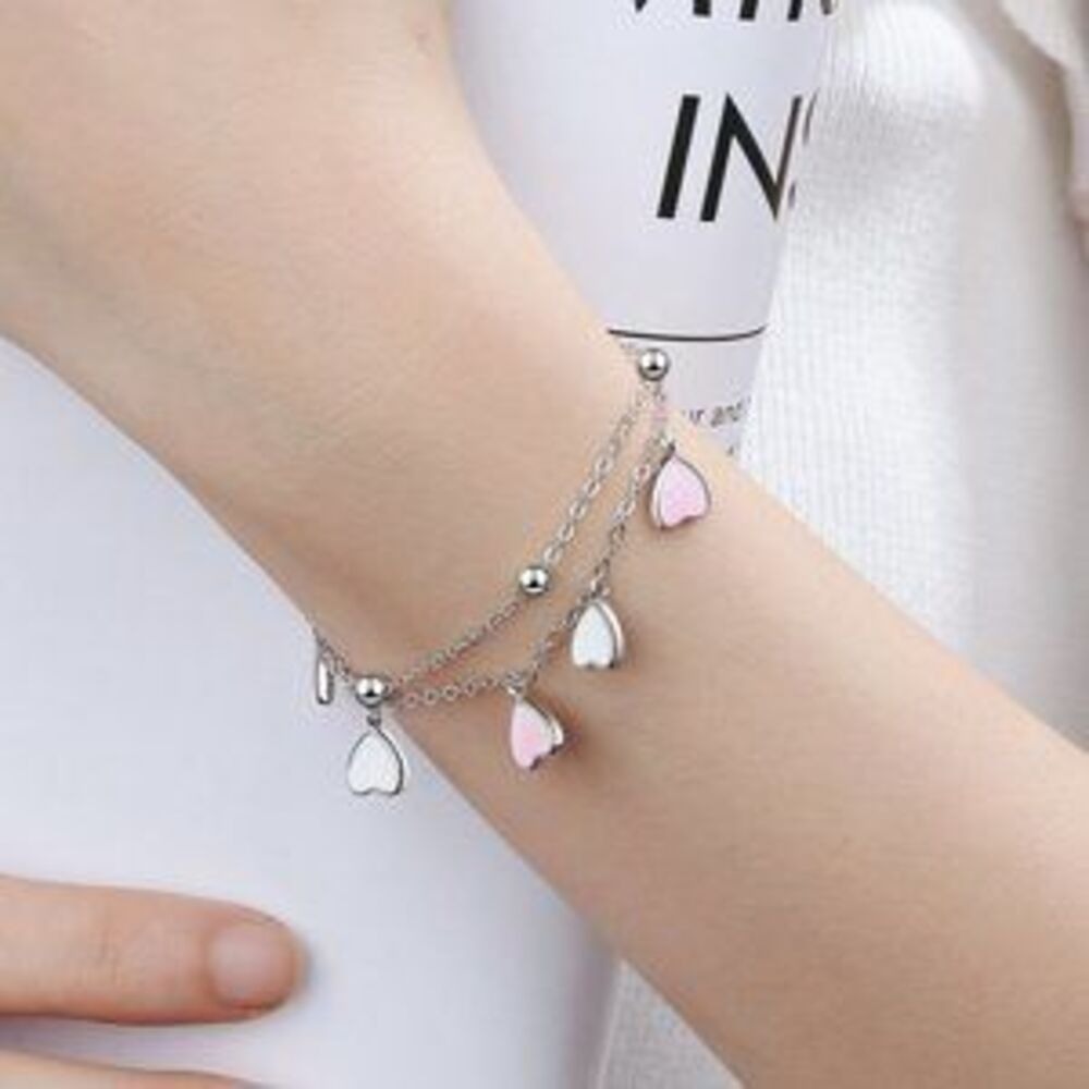 NEW 925 Sterling Silver Glazed Heart Bracelet - Picture 1 of 5